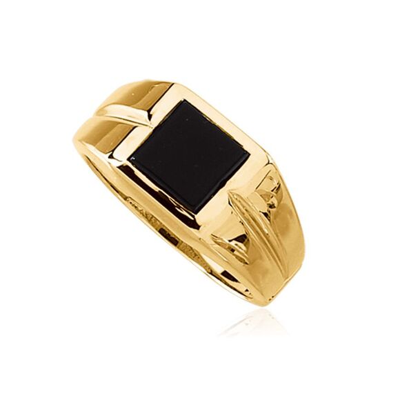 14K Yellow Gold Square Top Tapered Ring with Black Onyx - Size 11